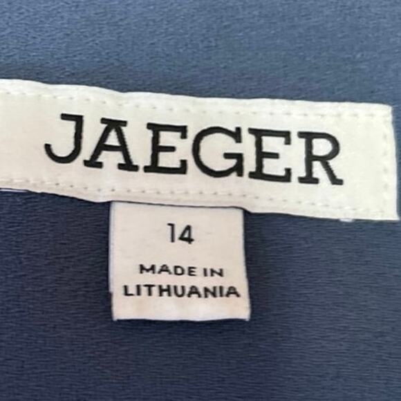 Jaeger Women's Blue Collared V Neck Long Sleeve Mini Shift Shirt Dress Size 10 - Picture 4 of 5